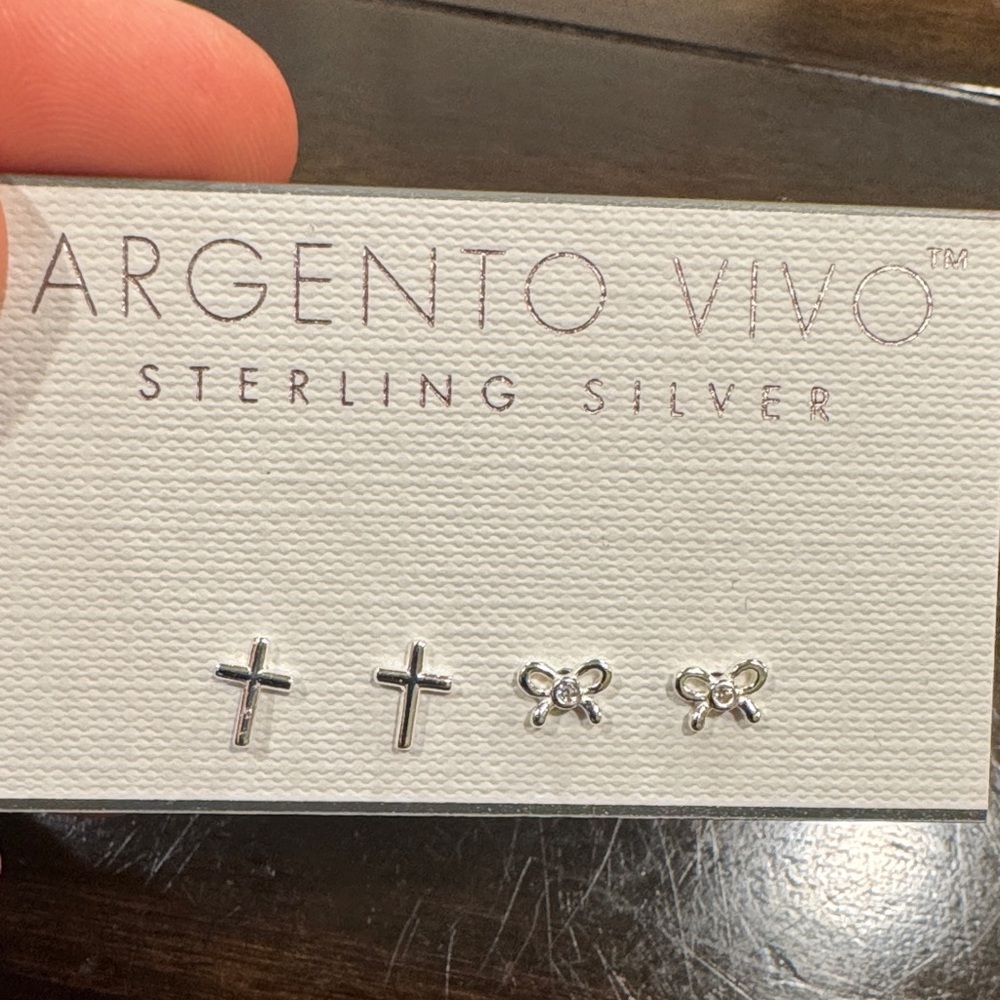 Argento Vivo Sterling Silver Cross and Bow Earrings Communion